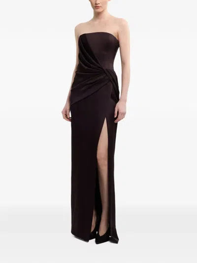 Elie Saab Strapless Draped Slim-fit Maxi Gown Dress In 브라운