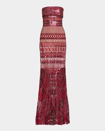 Elie Saab Strapless Embroidered Tulle Gown