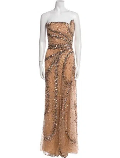 Pre-owned Elie Saab Strapless Long Dress In Brown