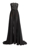 Elie Saab Strapless Macrame & Silk Gown In Black