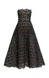 Elie Saab Strapless Macrame Midi Dress In Black