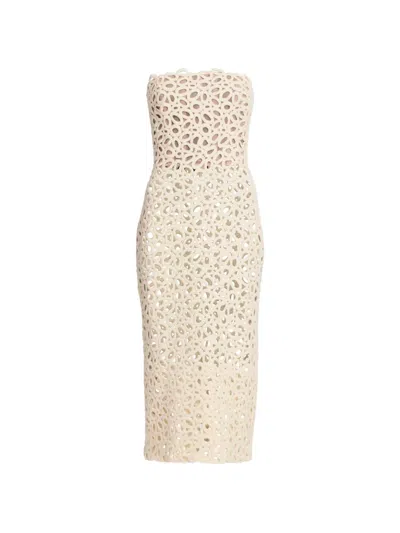 Elie Saab Strapless Midi Dress In Neutral