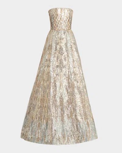Elie Saab Strapless Sequin Embroidered A-line Gown In Multi