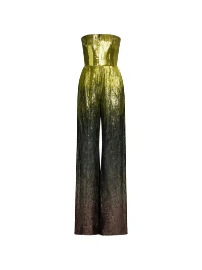 Elie Saab Strapless Sequin Jumpsuit In Green
