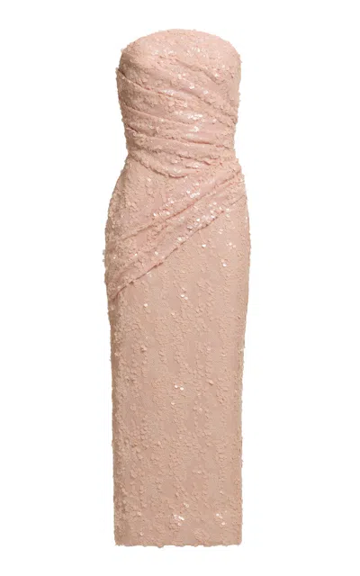 Elie Saab Strapless Sequined Maxi Dress In Pink