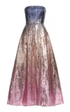 Elie Saab Strapless Sequined Tulle Midi Dress In Multi