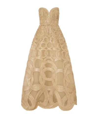 Elie Saab Strapless Sequin-embellished Raffia-trimmed Tulle Midi Dress In Multi