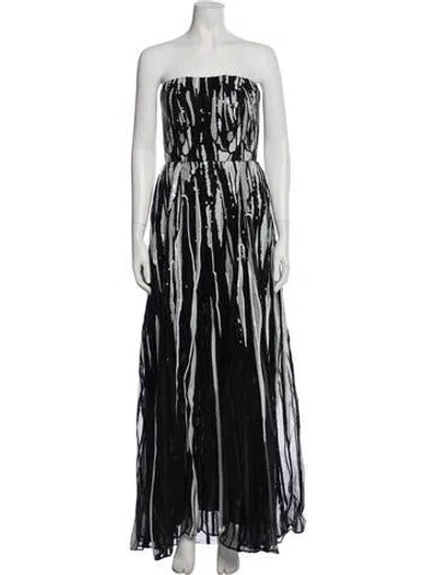 Pre-owned Elie Saab Striped Long Dress In Black