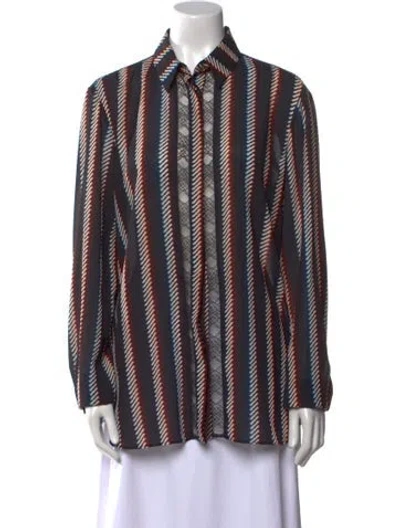 Pre-owned Elie Saab Striped Long Sleeve Button-up Top In Black