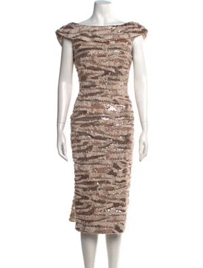 Pre-owned Elie Saab Striped Midi Length Dress W/ Tags In Neutral