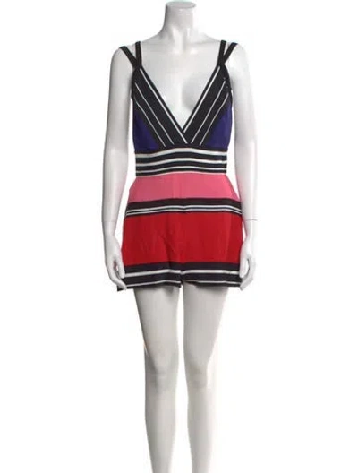 Pre-owned Elie Saab Striped V-neck Romper In Black