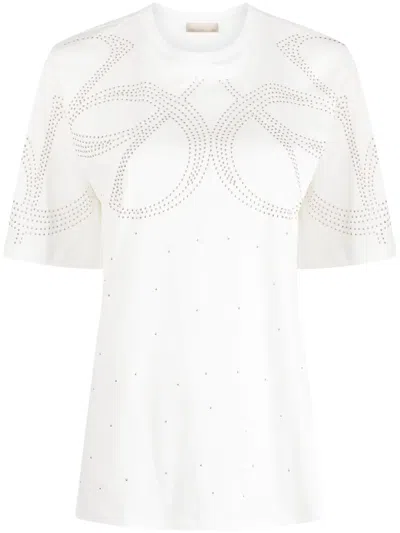 Elie Saab Stud-embellished Cotton T-shirt In White