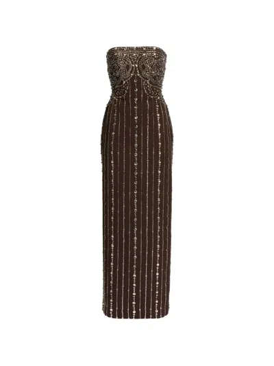Elie Saab Stud-embellished Maxi Dress In Brown
