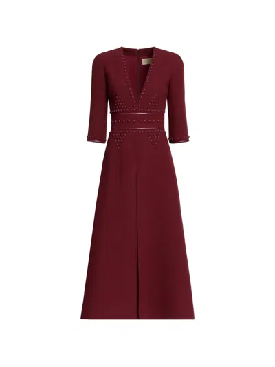 Elie Saab Stud-embroidered Midi Dress In Red