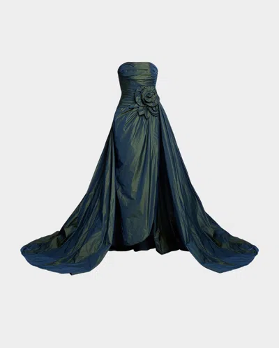 Elie Saab Suspicious Minds Strapless Rose Overskirt Gown In Green