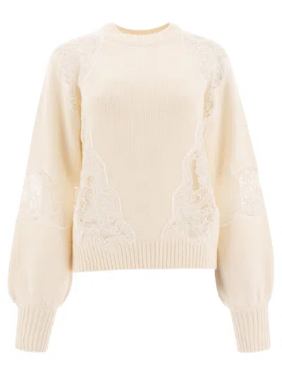 Elie Saab Lace Insert Sweater With Ribbed Details In Pink