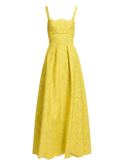 ELIE SAAB SWIRL-EMBROIDERED COTTON MAXI DRESS