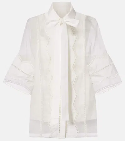 Elie Saab Tie-neck Cotton And Silk-blend Blouse In White