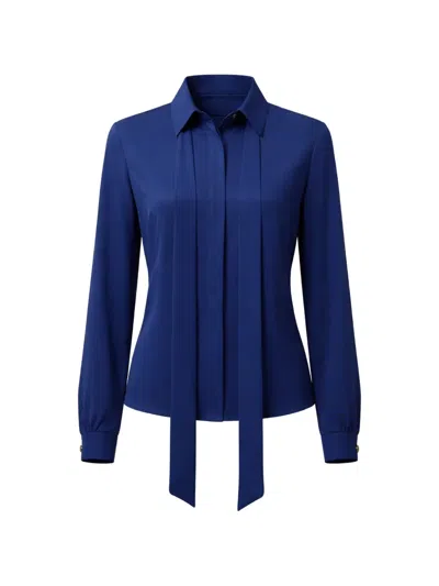 Elie Saab Tie-neck Silk Shirt In Blue