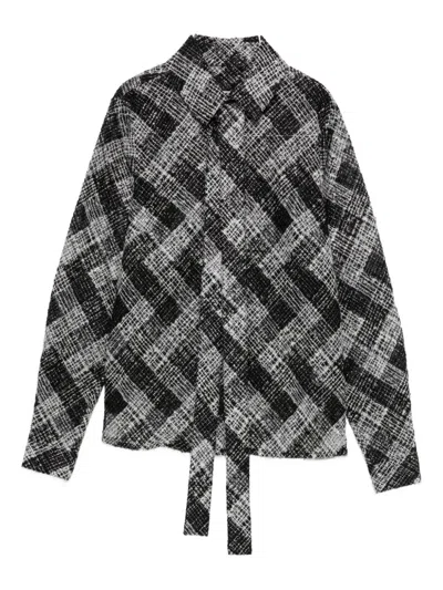 Elie Saab Tie-strap Patterned Shirt In Gray