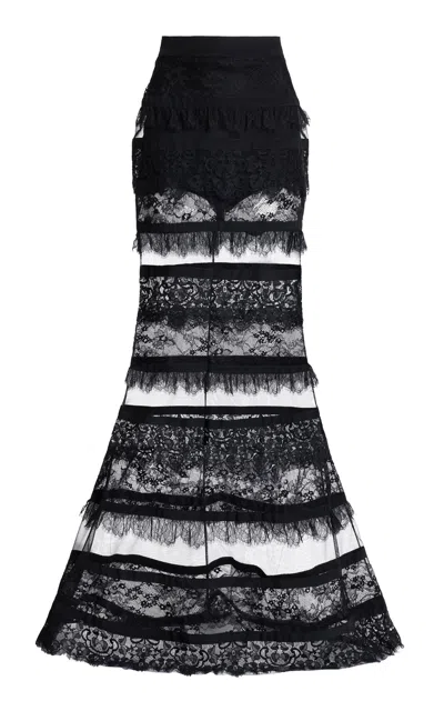 Elie Saab Tiered Lace Maxi Skirt In Black
