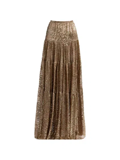 Elie Saab Tiered Maxi Skirt In Gold
