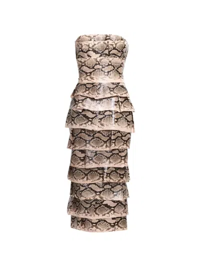 Elie Saab Tiered Snakeskin-effect Midi Dress In Multi