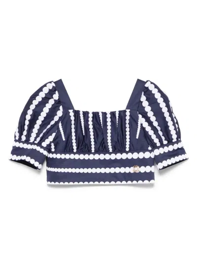 Elie Saab Kids' Top Con Ricamo In Blue