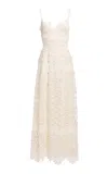 Elie Saab Tulle Embr. Macrame Midi Dress In White