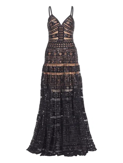 Elie Saab Tulle Embroidered Dress In Black