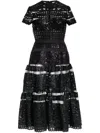 Elie Saab Tulle Embroidered Midi Dress In Black