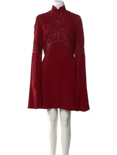 Pre-owned Elie Saab Turtleneck Mini Dress In Red