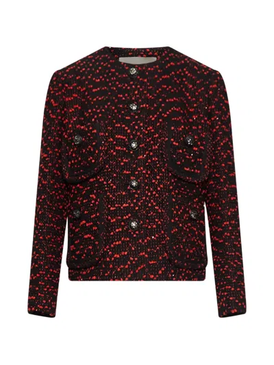 Elie Saab Tweed Button-up Jacket In Burgundy