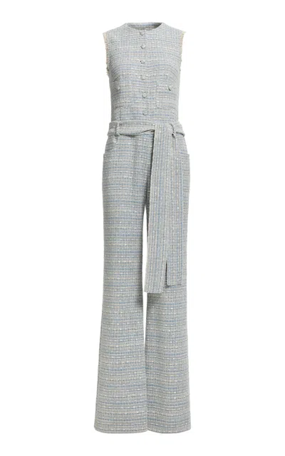 Elie Saab Tweed Cotton-blend Jumpsuit In Blue