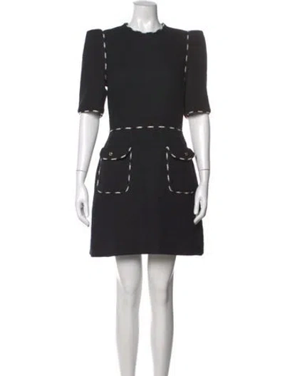 Pre-owned Elie Saab Tweed Pattern Mini Dress In Black