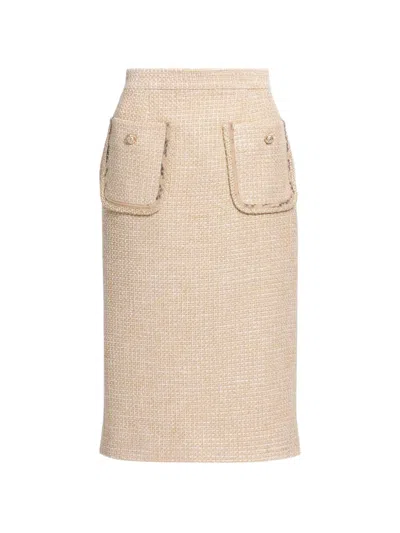 Elie Saab Tweed Python-print Midi Skirt In Brown