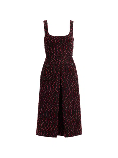Elie Saab Tweed-knit Button-detail Midi Dress In Red