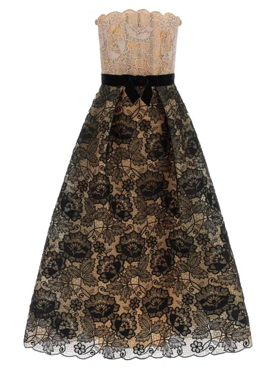 Elie Saab Two-tone Guipure Lace Dress In Brown