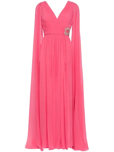 Elie Saab V-neck Chiffon Silk Gown In Pink