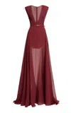 Elie Saab V-neck Double-georgette Maxi Dress In Burgundy