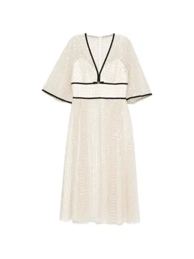 Elie Saab V-neck Embellished Dress In Neutral