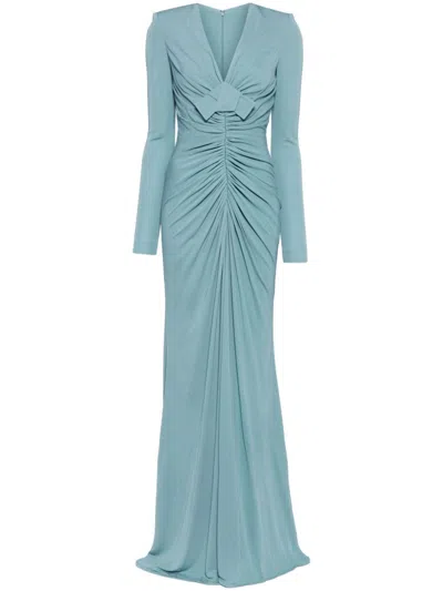 Elie Saab V-neck Jersey Dress In Blue