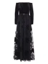 Elie Saab Off-the-shoulder Velvet Sequined Tulle Gown In Black