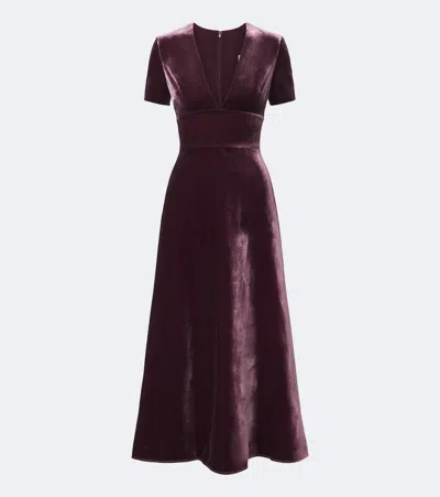 Elie Saab Velvet Midi Dress In Burgundy