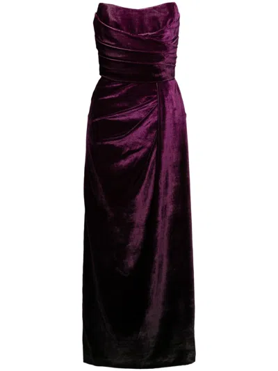 Elie Saab Velvet Midi Dress In Purple