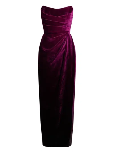Elie Saab Velvet Midi Dress In Purple