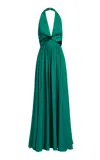 Elie Saab Velvet-trimmed Silk Georgette Maxi Dress In Green