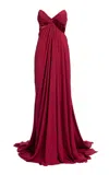 Elie Saab Velvet-trimmed Silk Georgette Maxi Dress In Red