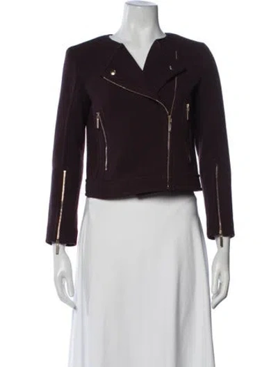 Pre-owned Elie Saab Virgin Wool Biker Jacket In Burgundy/purple