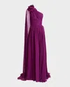 Elie Saab Viva Las Vegas Flower One-shoulder Silk Gown In Viva Las Vegas